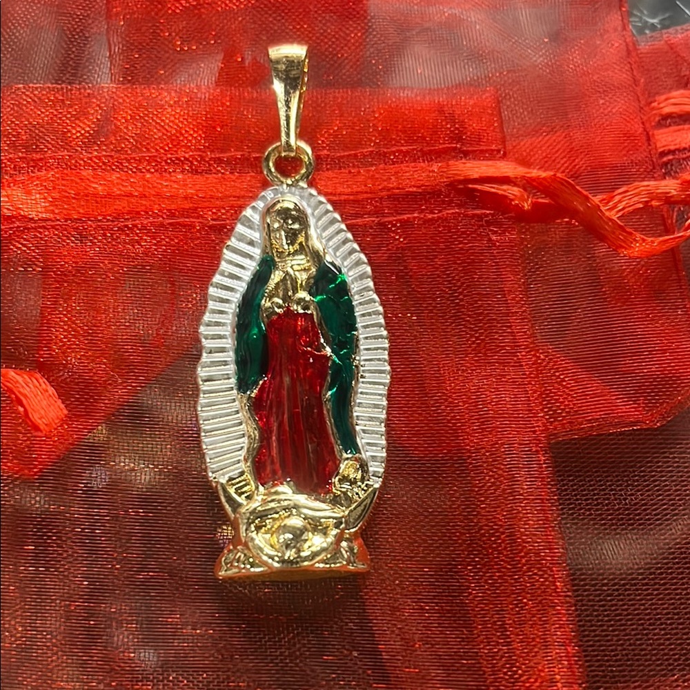 Gold and Red Virgin Mary Pendant